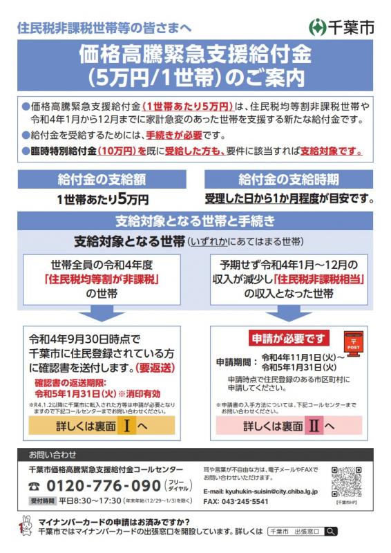 価格高騰緊急支援給付金チラシ表面