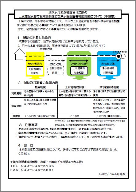 地下水が汚染された際の補助制度等の概要