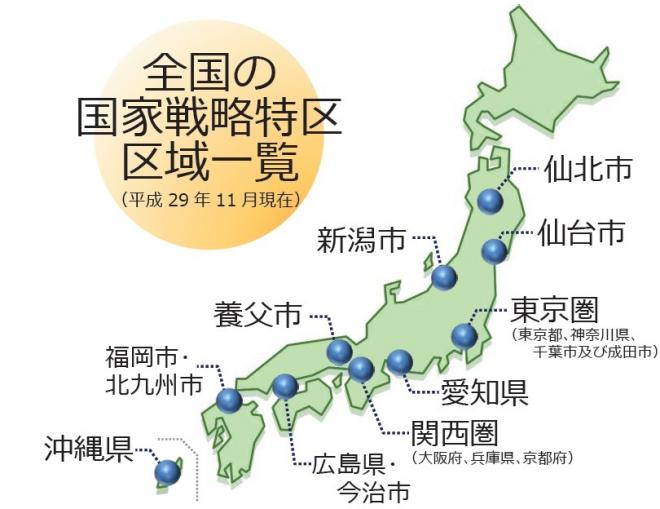 全国の国家戦略特区区域一覧（平成29年11月現在）