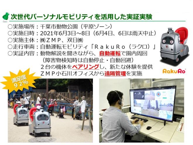 2021年に自動運転モビリティラクロを活用し、動物開設を聞きながら園内周遊を行う実証実験を千葉市動物公園で実施しました